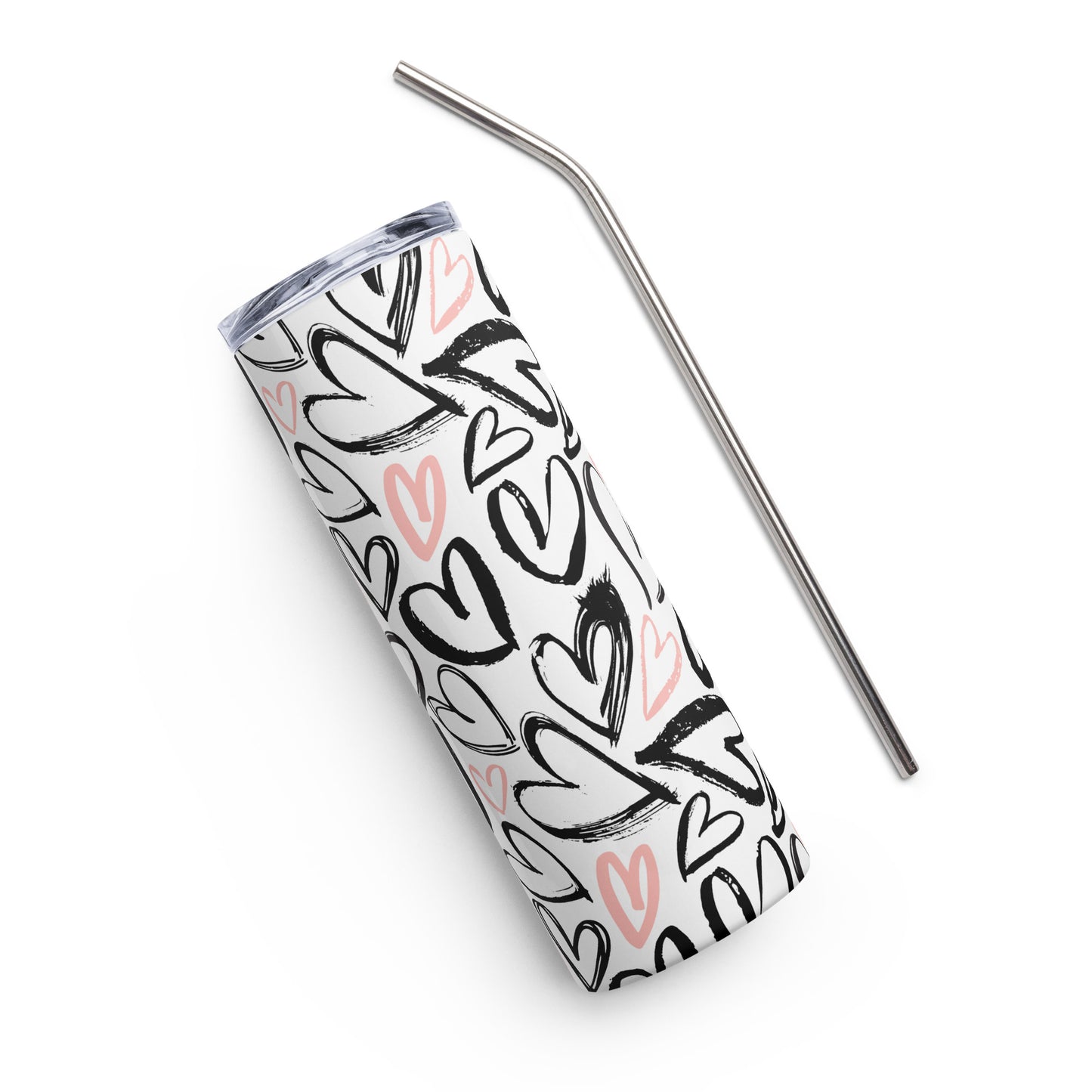 Pink and Black Valentine 20 oz Stainless Steel Tumbler