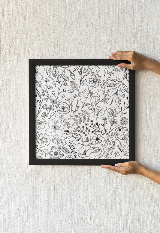 Black and White Wildflowers Seamless Pattern