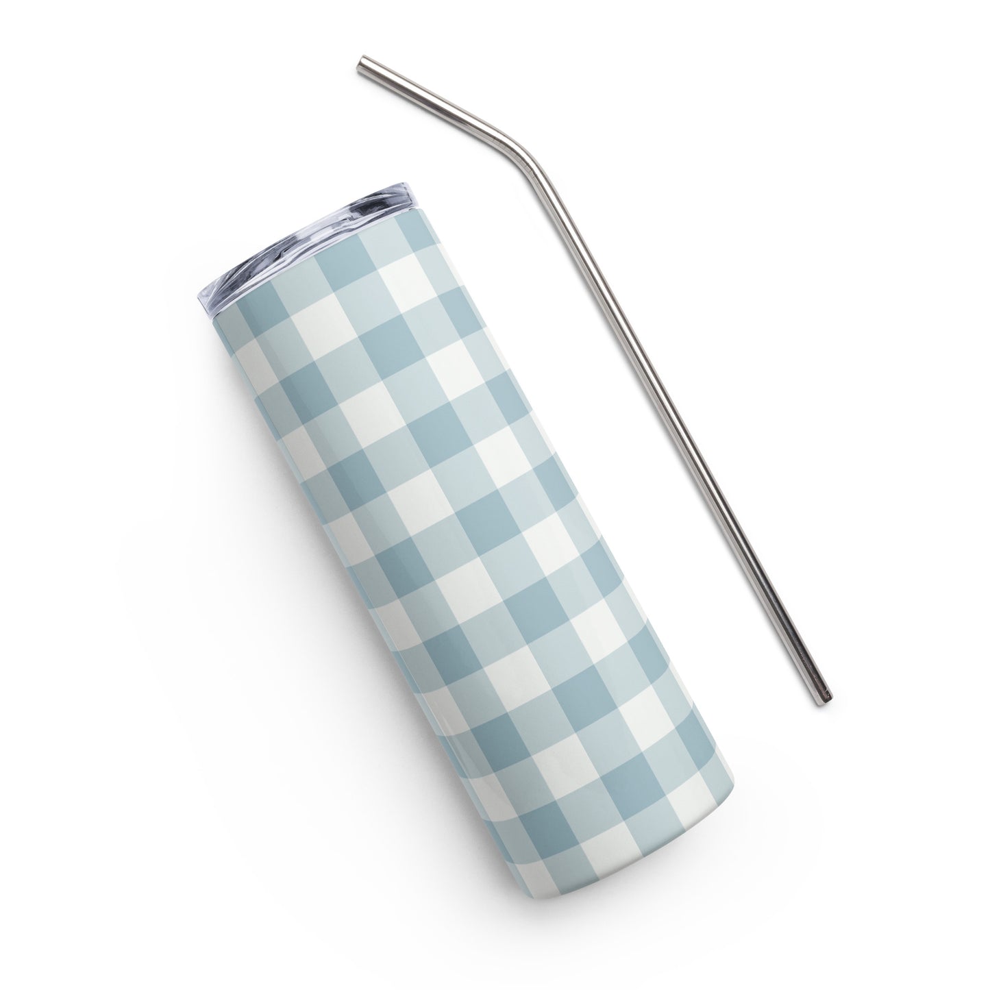 Baby Blue Gingham 20 oz Stainless Steel Tumbler