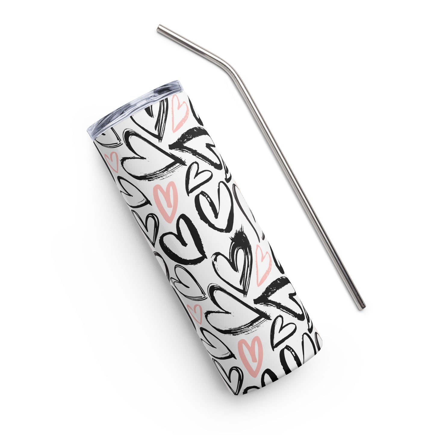 Pink and Black Valentine 20 oz Stainless Steel Tumbler