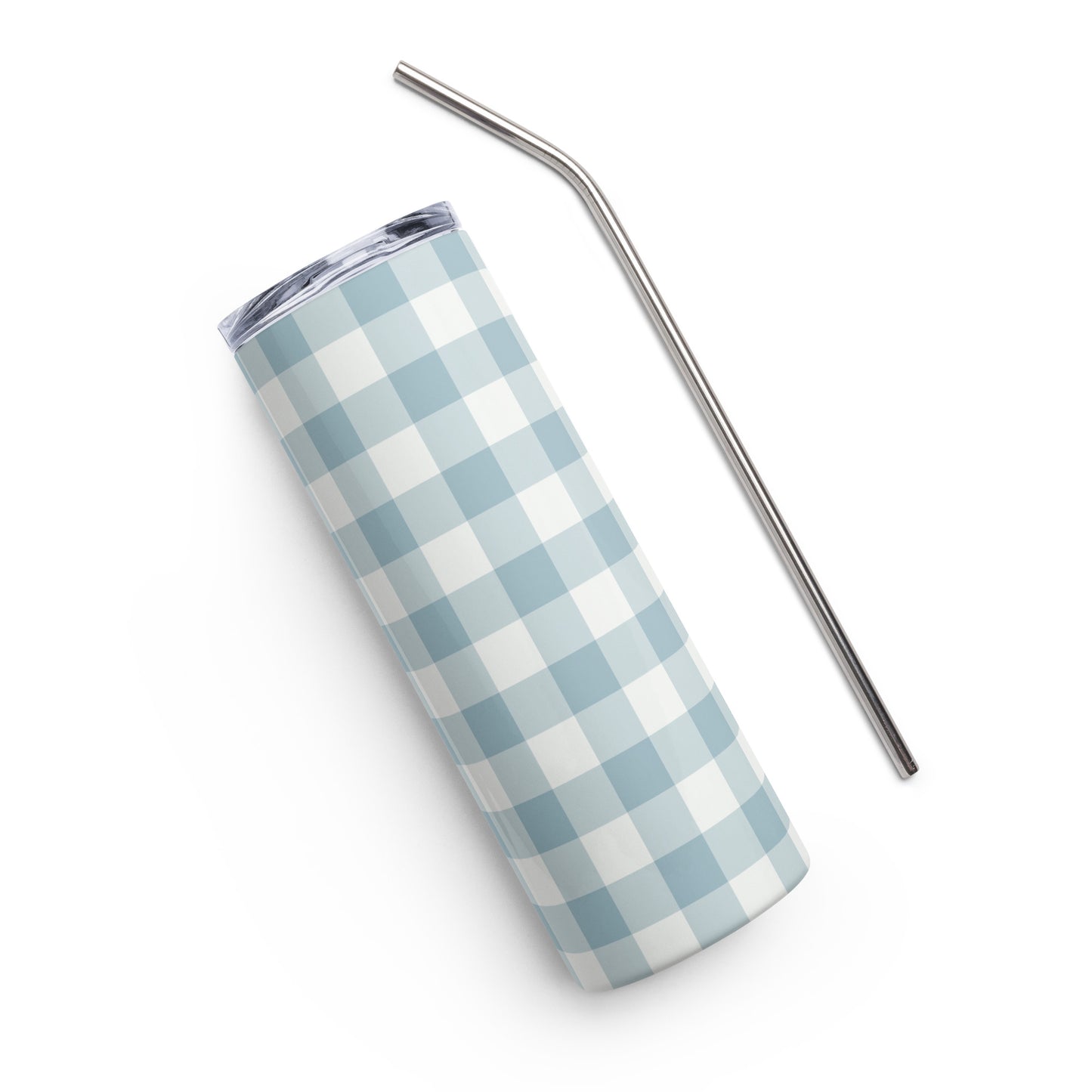 Baby Blue Gingham 20 oz Stainless Steel Tumbler